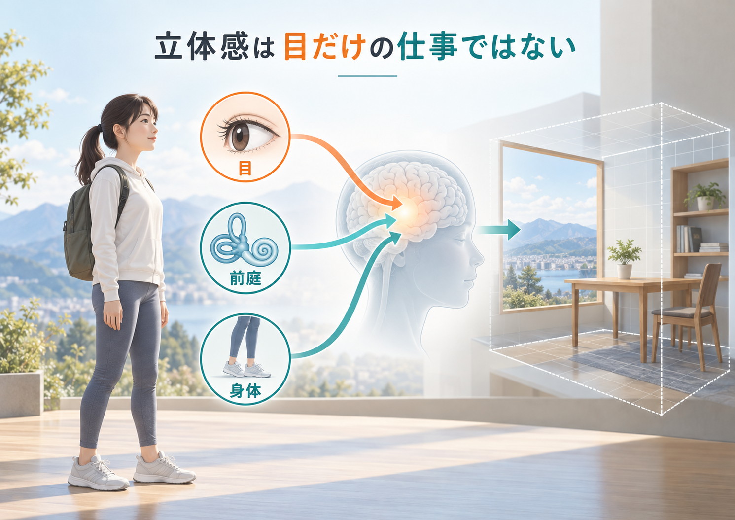 立体感はいくつもの情報から生まれることを示した図