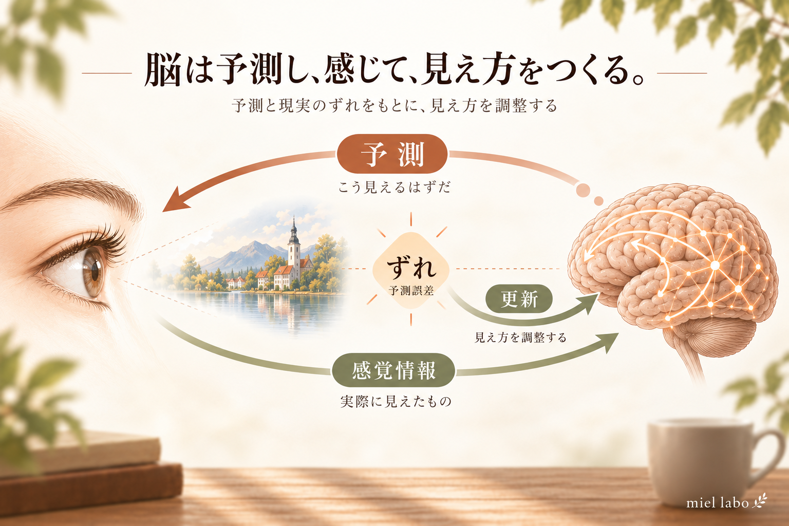 脳の予測と感覚情報が相互作用する仕組みの図
